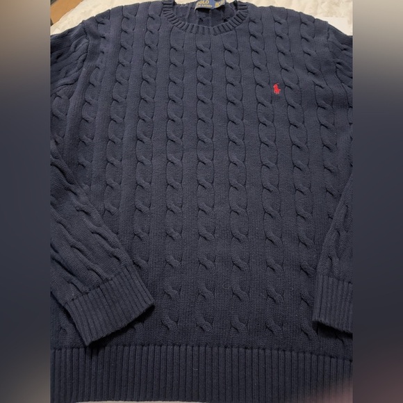 Polo by Ralph Lauren Big & Tall 3XLT Navy Cotton Crewneck Cable-Knit, Red Pony - Picture 7 of 16